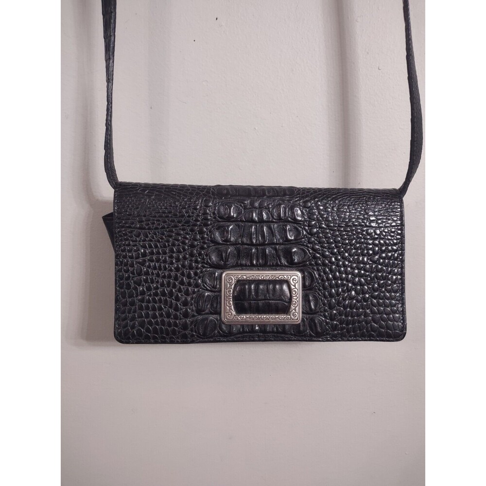 BRIGHTON BLACK LEATHER MULTI-POCKET CROSSBODY PURSE VINTAGE